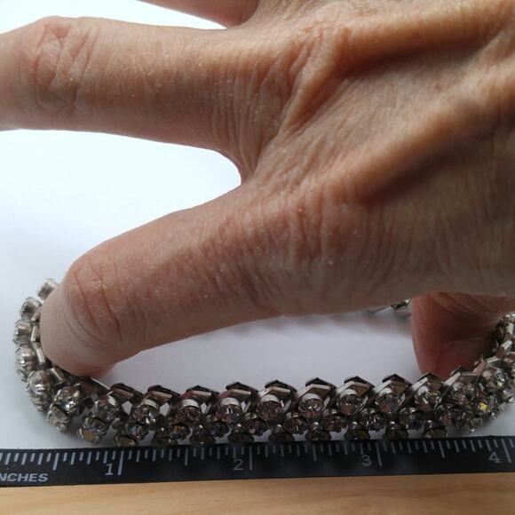 Clear Rhinestone Expansion Bracelet, AirFlex, Made in USA, Vintage Jewelry - Picture 7 of 9